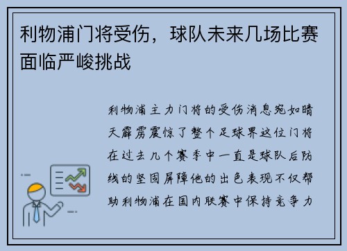 利物浦门将受伤，球队未来几场比赛面临严峻挑战